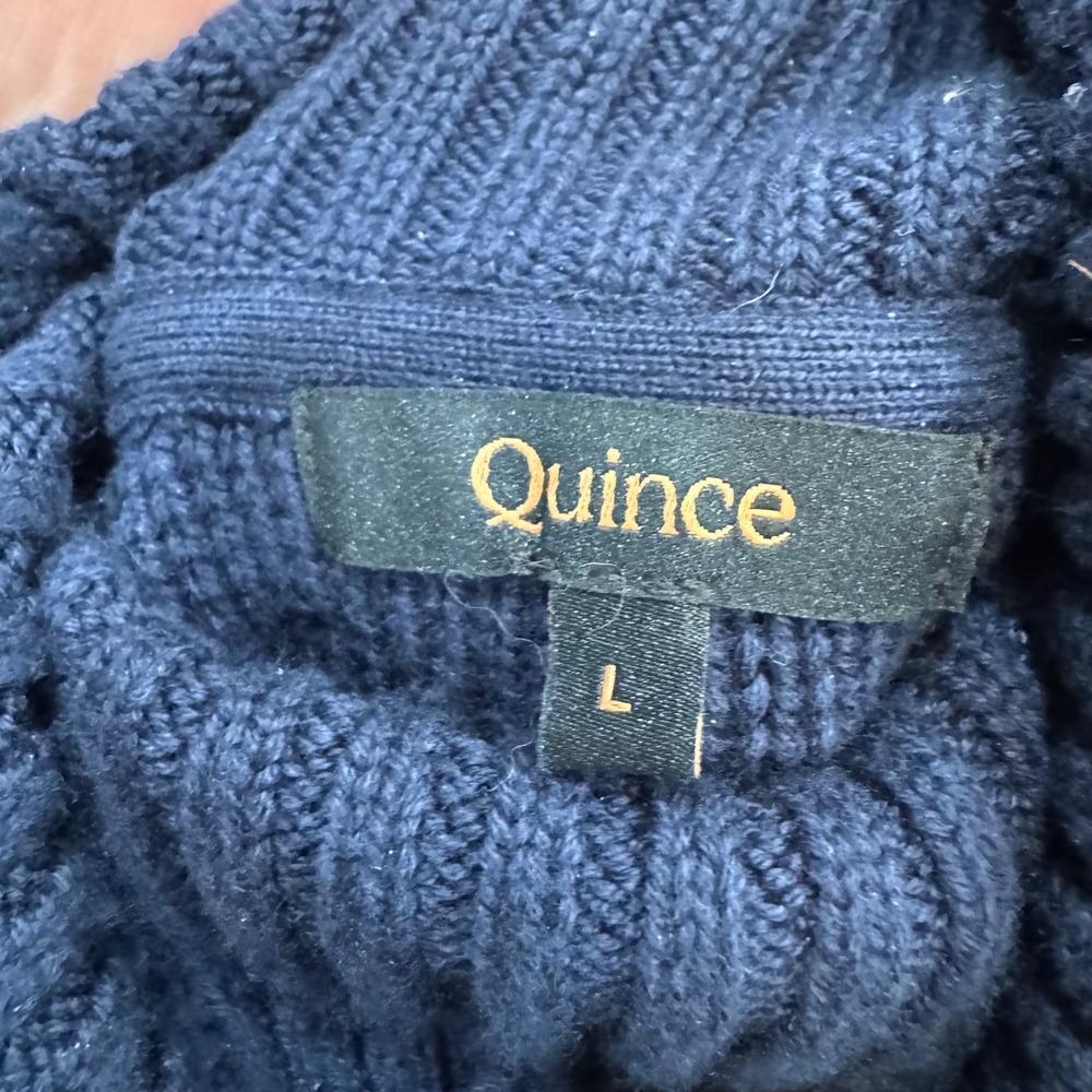 Quince Navy Blue 100% Organic Cotton Turtleneck Ribbed Knit Sweater Large Soft - Picture 5 of 5